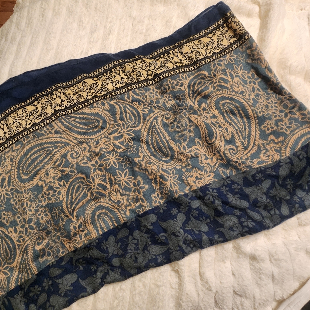 Elegant Blue and Gold Paisley Scarf